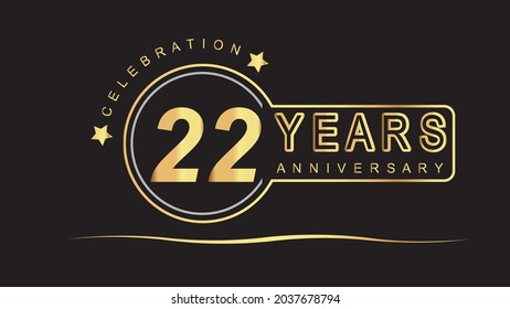 22 years anniversary golden and silver color with circle ring isolated on black background for anniversary celebration event luxury vector