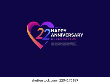 22 years anniversary icon logo colorful with love shape