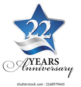 22 years anniversary isolated blue star silver white blue flag ribbon logo icon