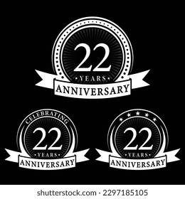 22 years anniversary logo collections. Set of 22nd Anniversary logotype template. Vector and illustration.