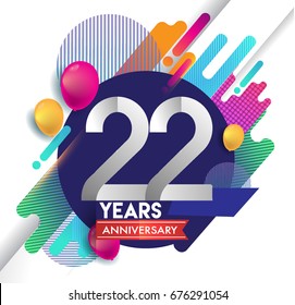 22 years Anniversary logo with colorful abstract background, vector design template elements for invitation card and poster your birthday celebration.