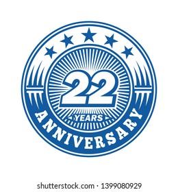 22 years anniversary. Anniversary logo design. Vector and illustration.