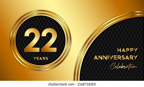 22 Years Anniversary logo with gold color for booklets, leaflets, magazines, brochure posters, banners, web, invitations or greeting cards. Vector illustration.