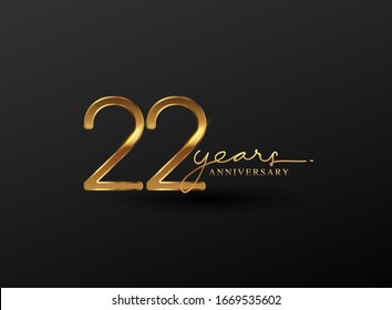 22 Years Anniversary Logo Golden Colored isolated on black background, vector design for greeting card and invitation card