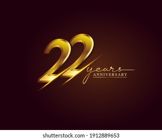 22 Years Anniversary Logo Golden Colored isolated on elegant background, vector design for greeting card and invitation card