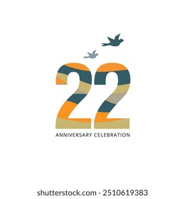 22, 22 Jahre Jubiläums-Logo, 22 Logo-Symbol, Vektor-Template Design-Element für Geburtstag, Einladung, Hochzeit, Jubiläum und Grußkarte Illustration.