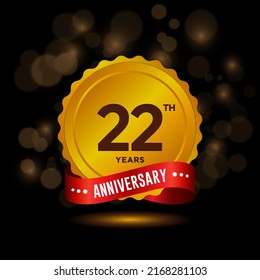 22 years anniversary logo with ribbon, golden Anniversary for booklet, leaflet, magazine, brochure poster, banner, web, invitation or greeting card. Vector illustrations.