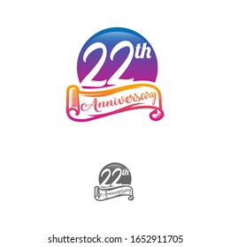 Plantilla de logo para 22 años aislada con sello blanco, negro y blanco para 22 años etiqueta de icono con cinta