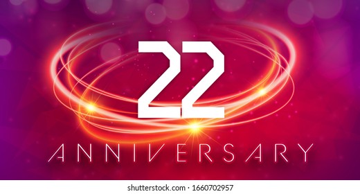 22 years anniversary logo template on purple Abstract futuristic space background. 22ndst modern technology design celebrating numbers with Hi-tech network digital technology concept design elements.