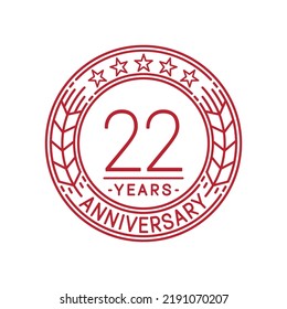 22 years anniversary logo template. 22nd line art vector and illustration.