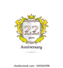 22 Years Anniversary Logo Using Heraldic Theme, Colorful and Isolated on white background