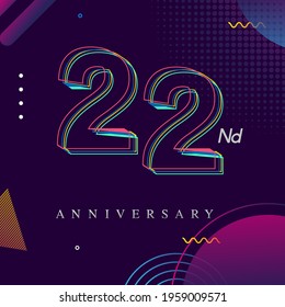 22 years anniversary logo, vector design birthday celebration with colorful geometric background and circles shape.