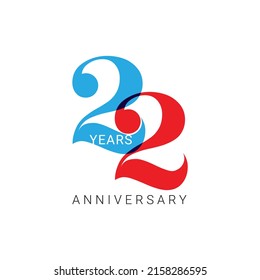 22 Years Anniversary Logo, Vector Template Design element for birthday, invitation, wedding, jubilee and greeting card illustration.