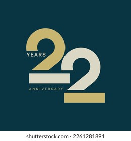 22 Years Anniversary Logo, Vector Template Design element for birthday, invitation, wedding, jubilee and greeting card illustration.