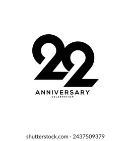 22, 22 Years Anniversary Logo, Vector Template Design element for birthday, invitation, wedding, jubilee and greeting card illustration.

