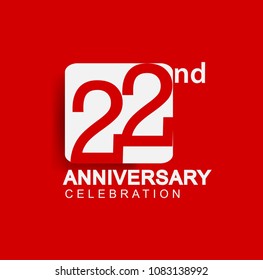 22 years anniversary logo with white square isolated on red background simple and modern design for anniversary celebration.
