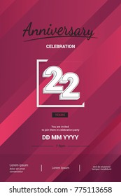 22 Years Anniversary Logotype with 3d white number isolated on purple abstract background