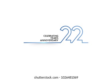 22 Years Anniversary logotype with blue colored font numbers made of one connected line, isolated on white background for company celebration event, birthday