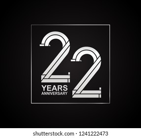 22 years anniversary logotype with cross hatch pattern silver color inside square.