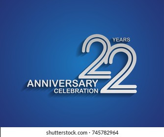 22 years anniversary logotype linked line number with silver color for celebration event isolated on blue background