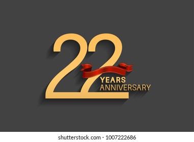 22 years anniversary logotype with red ribbon and golden color for celebration event