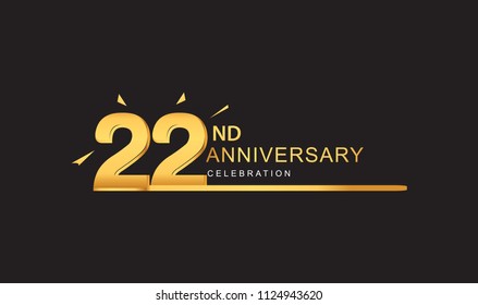 22 years anniversary logotype with single line golden and golden confetti for anniversary celebration
