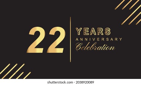 22 years anniversary luxury gold isolated on black background for 22th anniversary celebration event vector