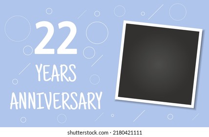 22 Years Anniversary Photo Frame Card. 22 Years Anniversary Vector Elegant Template Design.