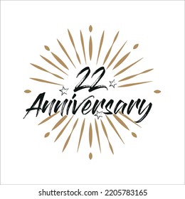 22 years anniversary retro vector emblem isolated template. Vintage logo 22nd years with ribbon and fireworks on white background
