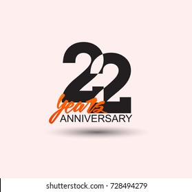 22 years anniversary simple design with negative style and yellow color isolated in white background