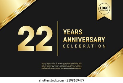 22 Years Anniversary template design. Golden Anniversary Celebration, vector illustration.