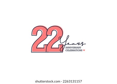 22 years anniversary. Anniversary template design concept with peach color and black line, design for event, invitation card, greeting card, banner, poster, flyer, book cover and print. Vector Eps10