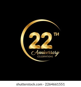 22 years anniversary. Anniversary template design concept with golden number , design for event, invitation card, greeting card, banner, poster, flyer, book cover and print. Vector Eps10