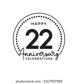 22 years anniversary. Anniversary template design concept, monochrome, design for event, invitation card, greeting card, banner, poster, flyer, book cover and print. Vector Eps10