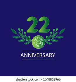 22 Years anniversary. Vector design greeting card with decorative floral for celebration