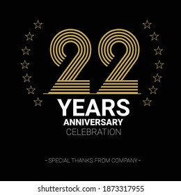 22 years anniversary vector icon, logo. Graphic design element with number and text composition for 22th anniversary.