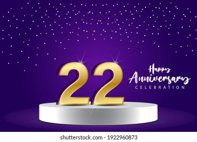 22 Years Anniversary Vector Template Design Illustration. Blue 3d Numbers With Podium Stage For Celebration