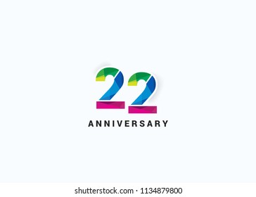 22 Years colorful Anniversary design with Low Poly style font number isolated on white background.