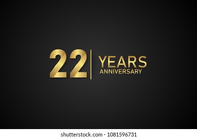 22 Years gold anniversary banner vector illustration isolated on black background
