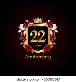 22 Years Gold Anniversary Logo Using Heraldic Theme, Colorful and Isolated on white background