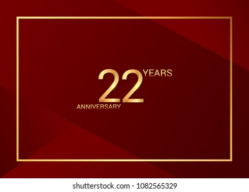 22 years golden anniversary design golden color using elegant red background for celebration