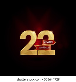 22 Years Golden Anniversary Logo Celebration with Red Ribbon, the Number using Low Poly Design