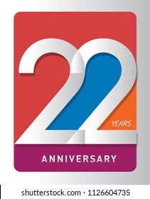 22 years old celebrating modern logo. Colored happy anniversary template numbers. vector design for celebration, invitation card, and greeting card