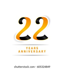22 Years Yellow and Black  Anniversary  Logo Celebration Isolated on White Background