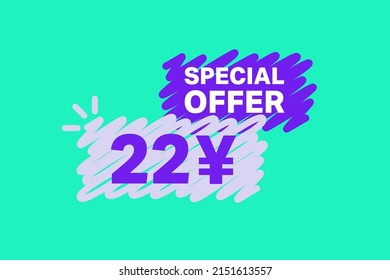 22 Yen OFF Sale Discount banner shape template. Super Sale 22 Yuan Special offer badge end of the season sale coupon bubble icon. Modern concept design. Discount offer price tag vector illustration.