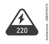220 volts triangular shaped sign bold black silhouette icon isolated on white. Warning, danger, electricity pictogram. High voltage electrical symbol vector element for infographic, web.