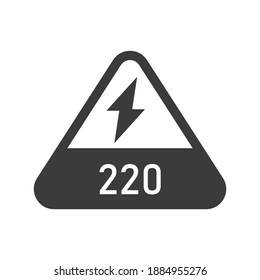 220 volts triangular shaped sign bold black silhouette icon isolated on white. Warning, danger, electricity pictogram. High voltage electrical symbol vector element for infographic, web.