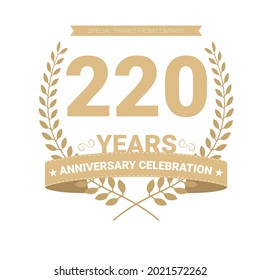 220 years anniversary vector icon, logo. Graphic design element with number and text composition for 220th anniversary.