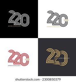 220 years anniversary vector number icon, birthday logo label, black, white and colors with stripe number