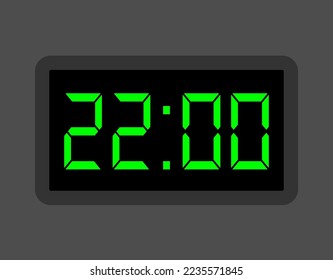 22:00 hours digital clock. Alarm clock design for schedule. Timer icon with digital numbers for appointments and business